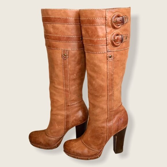 Frye Frankie Over the Knee Buckle Stud Heeled Boot - Picture 3 of 16
